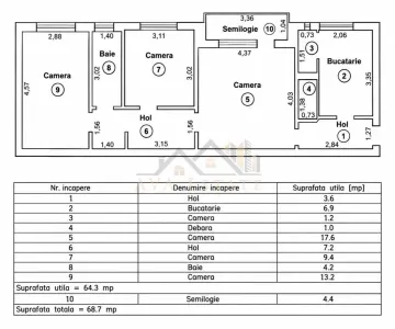 Apartament 3 camere, semidecomandat, et.3,  69 mp-Zona Girocului - foto 9